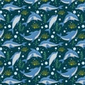 Marine vector pattern with dolphins